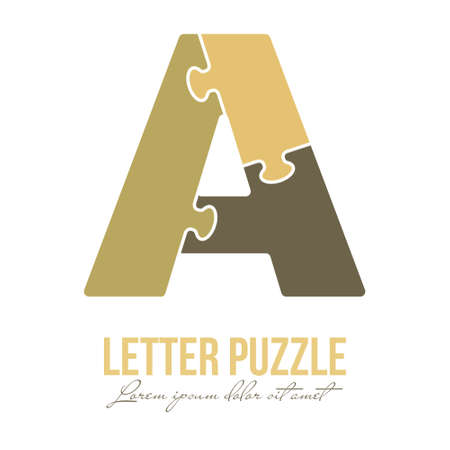 Letter A is made up of puzzles. Vector illustration for logo, brand logo, sticker or scrapbooking, for education. Simple style.のイラスト素材