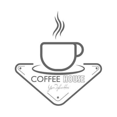 Logo for coffee house, coffee house, cafe or bar. A cup of coffee for a creative sticker or brand design, for menu decoration. Flat style.のイラスト素材