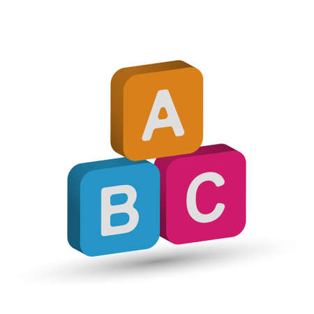 Three-dimensional cubes with letters of the alphabet A, B, C. Vector illustration for education and thematic designのイラスト素材