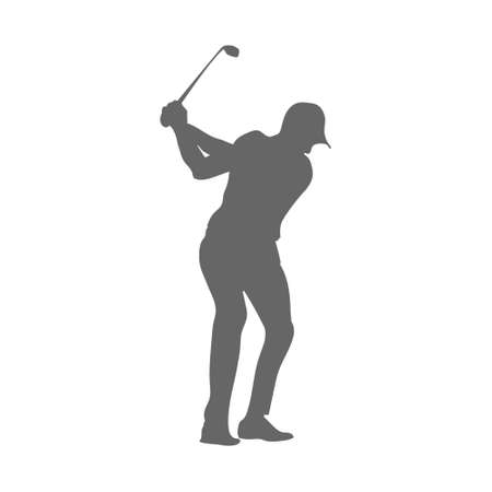 Golf. Silhouette of an athlete playing golf. The athlete hit the ball with a stick. Flat style, isolated on a white background.のイラスト素材