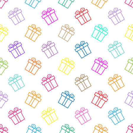 Seamless gift box pattern with bows for texture, textiles, packaging, and simple backgrounds. Flat styleのイラスト素材