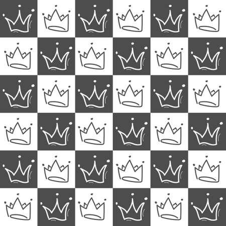 Seamless crown pattern on white and black square for texture, textiles, and simple backgrounds. Flat styleのイラスト素材