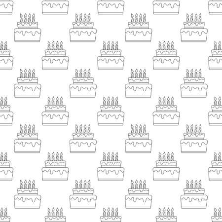 Seamless pattern of birthday cakes with candles for texture, textiles, packaging, and simple backgrounds. Flat styleのイラスト素材