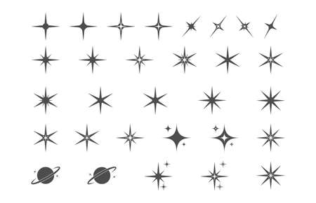 Stars. A set of editable icons. The radiance of stars or fireworks. Vector icon on a white background. Flat design.のイラスト素材