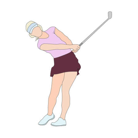 Golf. Colored silhouette of a woman playing golf. Color sports silhouette. Flat styleのイラスト素材