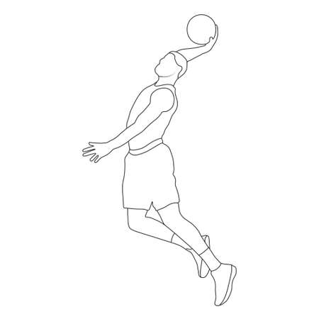 Basketball. Empty contour silhouette of a basketball player with a ball. Flat styleのイラスト素材
