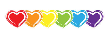 Hearts in LGBT colors are drawn with a brush and colored paint. Stock vector illustration.のイラスト素材