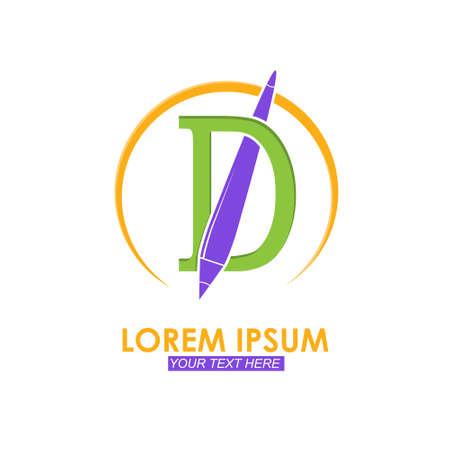 Stylized pen logo and the letters D. Vector illustration for logo, websites, apps, stickers and logos. Flat design.のイラスト素材