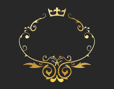 Gold round openwork ornament. Decorative round frame. Elegant design, simple styleのイラスト素材
