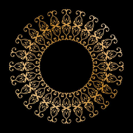 Gold round openwork ornament. Decorative round frame. Elegant design, simple styleのイラスト素材