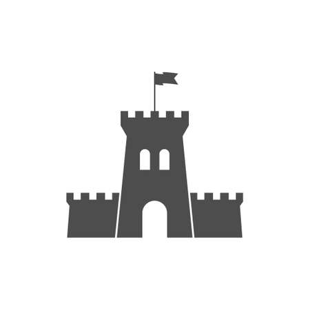 fortress icon. The fortress tower and the flag is flying in the wind. Simple styleのイラスト素材