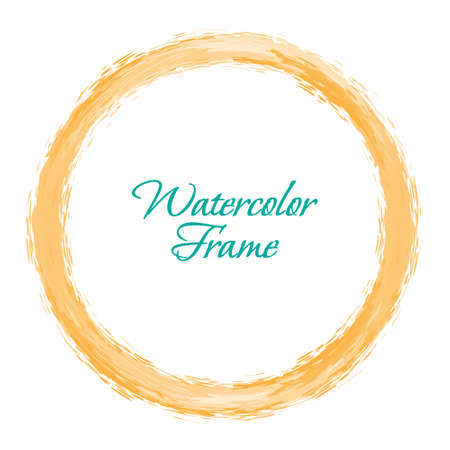 Round orange watercolor frame for postcards, banners, posters and creative design. Vector illustration.のイラスト素材