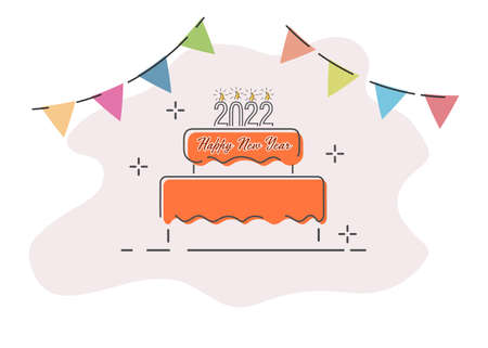 A festive cake with candles 2022 and a congratulatory inscription. Merry Christmas and Happy New...