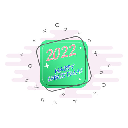 Merry Christmas greeting in the style of comics on a colored square. Vector illustration.のイラスト素材
