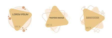 set of geometric banners made of contour and silhouette triangles, circles and squares for advertising, marketing and printed products.のイラスト素材
