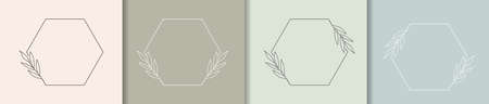 set of hexagonal frames with floral ornaments, a place for text, illustrations or photos, for creative design of posters, posters, postcards and invitations to the celebration. flat styleのイラスト素材