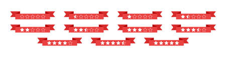 set of red ribbons with rating stars. Flat styleのイラスト素材