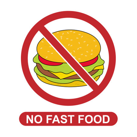 no fast food. The alcohol is prohibited sign. Vector illustration for stickers and stickers. Flat style.のイラスト素材