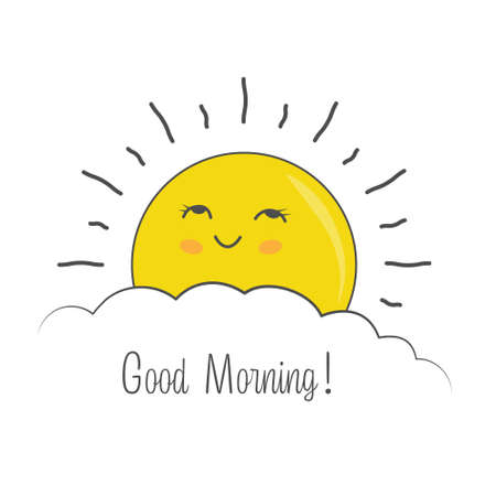 Sunrise and the inscription Good morning! Flat style.のイラスト素材