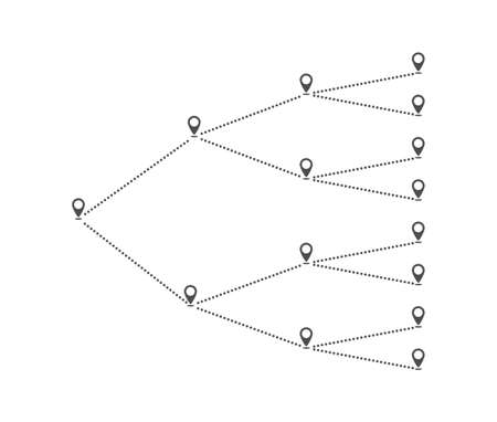 route path icon is a dotted line. A route with an extensive network of traffic starting and intermediate points. Flat designのイラスト素材