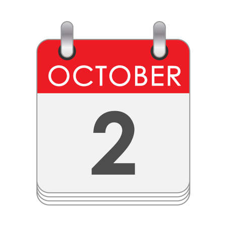 October 2. A leaf of the flip calendar with the date of October 2. Flat style.のイラスト素材