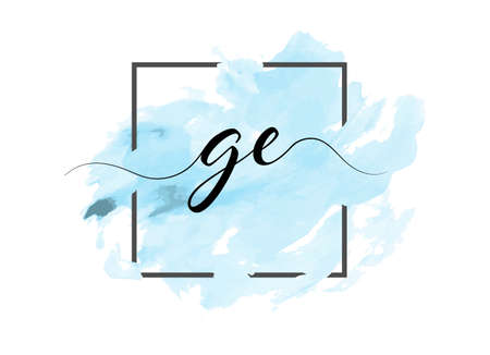 calligraphic lowercase letters G and E are written in a solid line on a colored background in a frame. Simple Styleのイラスト素材