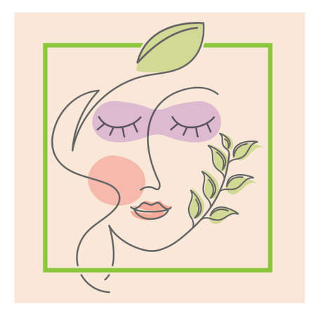 Portrait of an abstract woman, thin line, minimalist style. Flat designのイラスト素材