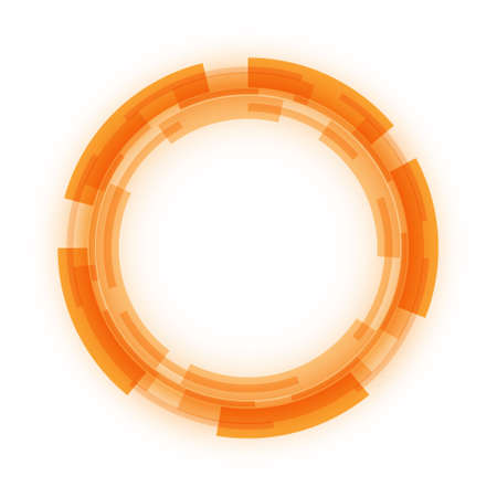 Virtual technologies. A technological orange circle with a space in the center for a message or information. Flat design.のイラスト素材