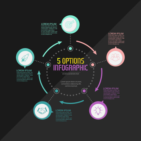Infographics with icons for business, Finance, project, plan, or marketing. 5 stages. Flat style.のイラスト素材