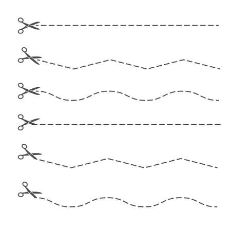 set of contours for cutting lines with scissors. Scissors cut along the line. Flatstyleのイラスト素材