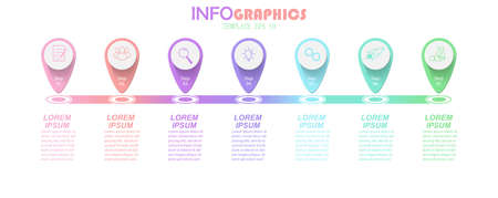 Infographics with pictograms. Template of 7 stages of business, training, marketing or financial success. Vector illustrationのイラスト素材