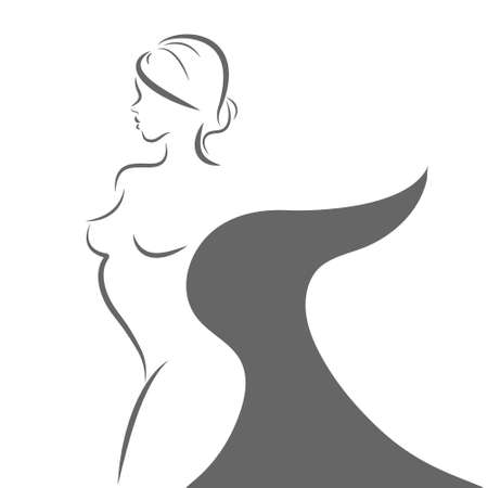 Female silhouette. An icon for a logo, brand, or sticker. An icon for a website or application. Flat style.のイラスト素材