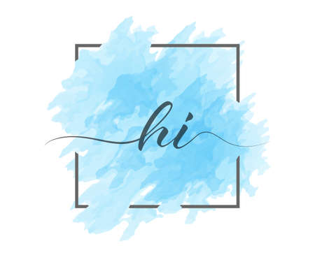 calligraphic lowercase letters H and I are written in a solid line on a colored background in a frame. Simple Styleのイラスト素材