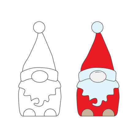 Christmas and New Year doll for coloring book, printing and stamp, silicone mold, applique and creative design. Empty outline, flat style.のイラスト素材