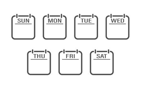 set of calendar icons with days of the week. A flip calendar with the names of the days of the week. Flat style.のイラスト素材