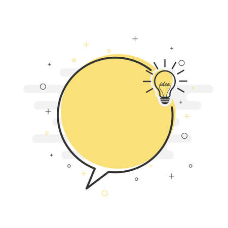 Frame with a light bulb. A round speech bubble and a lamp with a place for text. Flat design.のイラスト素材