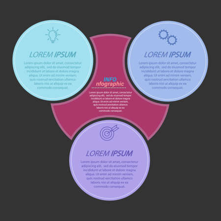 3 stages of development, improvement or training. Infographics with visual action icons for business, finance, project, plan or marketing. Flat vector styleのイラスト素材