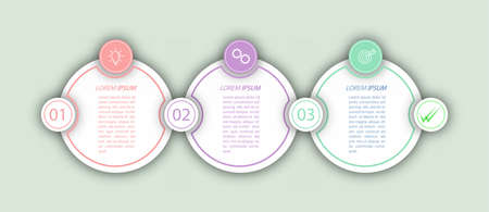 3 stages of development, improvement or training. Infographics with visual action icons for business, finance, project, plan or marketing. Flat vector styleのイラスト素材