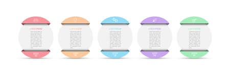 5 stages of development, improvement or training. Infographics with visual action icons for business, finance, project, plan or marketing. Flat vector styleのイラスト素材