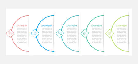 5 stages of development, improvement or training. Infographics with visual action icons for business, finance, project, plan or marketing. Flat vector styleのイラスト素材