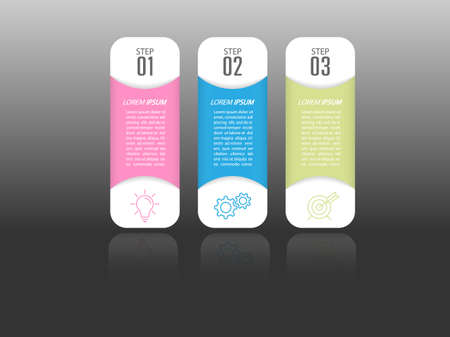 infographics. 3 stages of development, marketing, workflow or plan. Business strategy icons. Report and statistics diagram.のイラスト素材