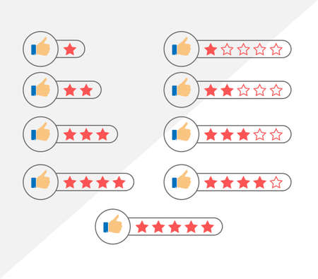 set of icons for a positive reaction, a positive review, an expression of opinion about a product or service.のイラスト素材