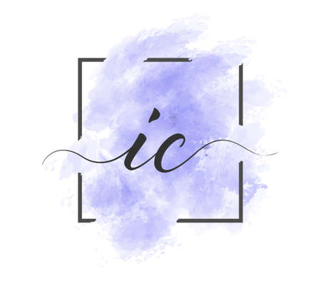 Calligraphic lowercase letters I and C are written in a solid line on a colored background in a frame.のイラスト素材