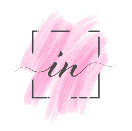 Calligraphic lowercase letters I and N are written in a solid line on a colored background in a frame.のイラスト素材