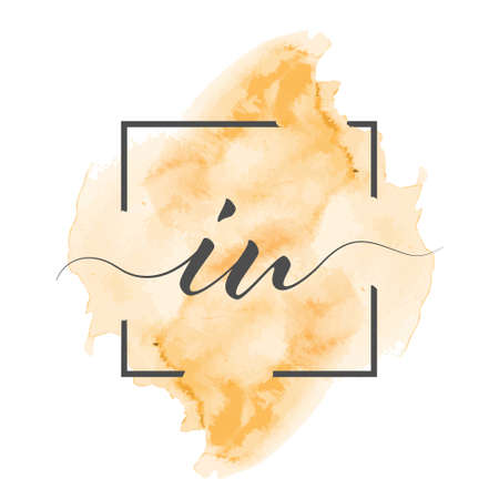 Calligraphic lowercase letters I and U are written in a solid line on a colored background in a frame.のイラスト素材