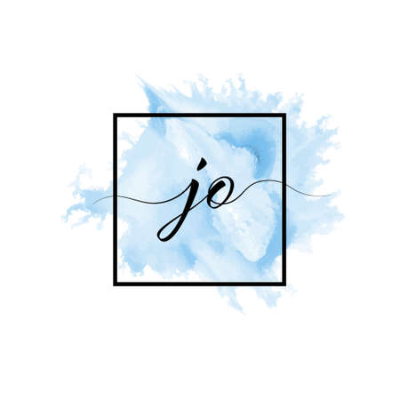 Calligraphic lowercase letters J and O are written in a solid line on a colored background in a frame.のイラスト素材