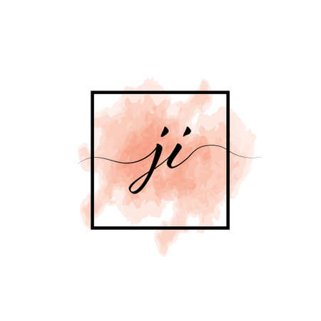 Calligraphic lowercase letters J and I are written in a solid line on a colored background in a frame.のイラスト素材