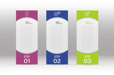 infographics. 3 stages of achieving the result. Stages of development, development, training, marketing, planning or training. Business strategy with visual icons.のイラスト素材