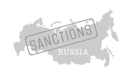 Contour conditional map of Russia and a stamp with the inscription SANCTIONS.のイラスト素材