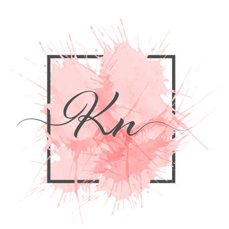 Calligraphic lowercase letters K and N are written in a solid line on a colored background in a frame.のイラスト素材